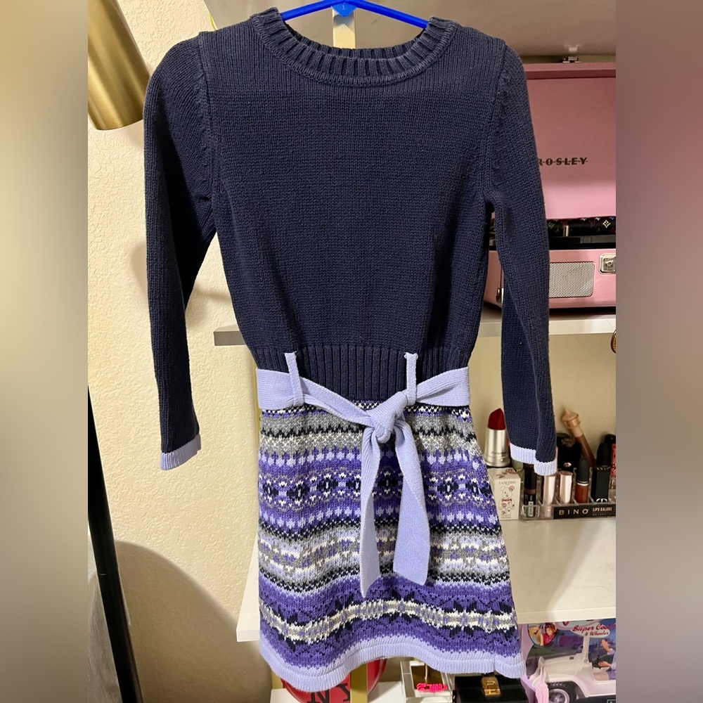 Savannah Navy and Purple Knit Belted Dress